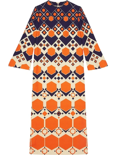 Shop Gucci Geometric-print Long Dress In Neutrals