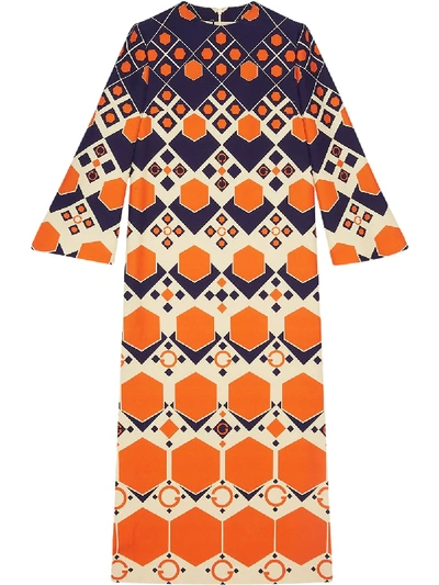 Gucci Printed Silk And Wool Cady Maxi Dress In Orange | ModeSens
