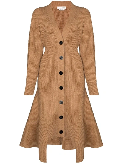 Shop Alexander Mcqueen Fluted Cardigan In Brown