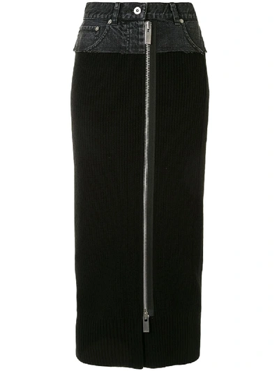 Shop Sacai Knitted Denim Skirt In Black