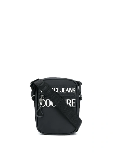 Shop Versace Jeans Couture Logo Print Shoulder Bag In Black