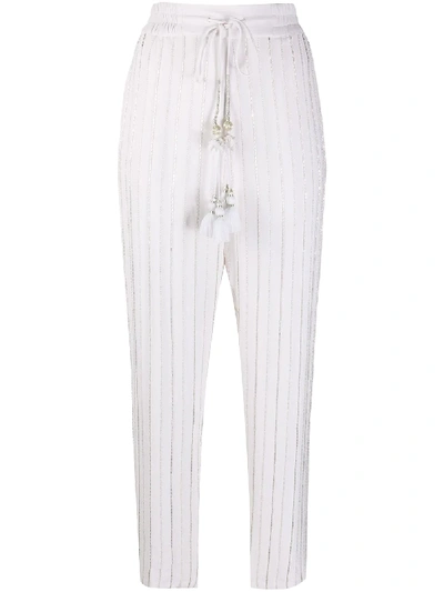 Shop Christian Pellizzari Beaded Tapered Trousers In White