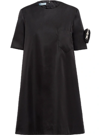 Shop Prada Logo-pouch Shift Dress In Black