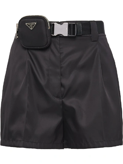 Shop Prada Logo-pouch Belted Shorts In Black