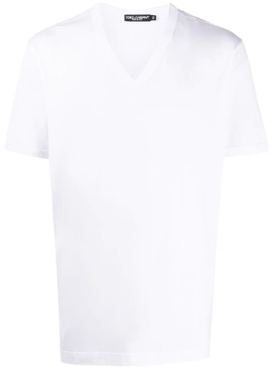 Shop Dolce & Gabbana Embroidered Logo V-neck T-shirt In White