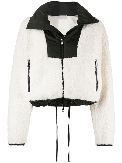 Shop Moncler Shearling Cropped Jacket In White
