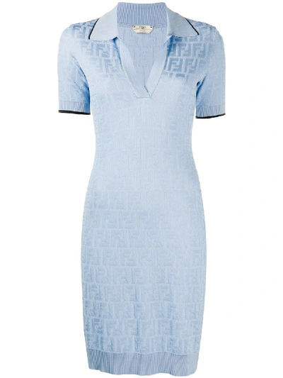 Shop Fendi Ff Print Polo Dress In Blue