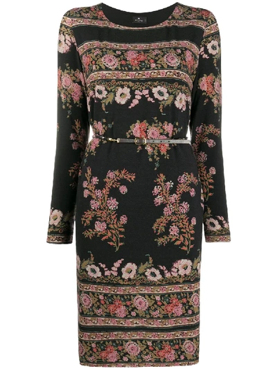 Shop Etro Floral Knit Dress In Black