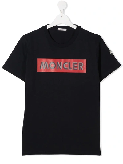 Shop Moncler Two-tone Logo Print T-shirt In Blue