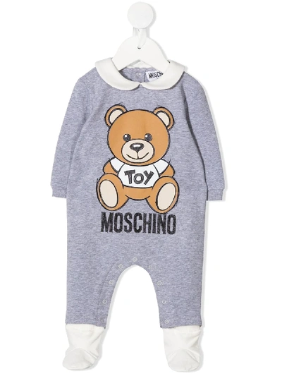 Shop Moschino Teddybear Logo Print Romper In Grey