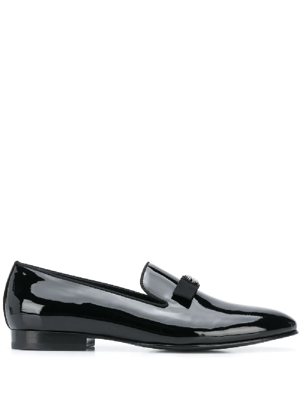 black patent leather slippers