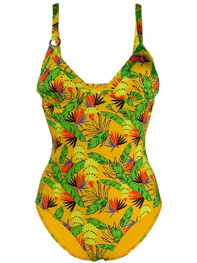 Shop Vilebrequin Reversible Leaf Print Swimsuit In Yellow