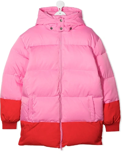 Shop Stella Mccartney Teen Logo Tape Puffer Jacket In Pink