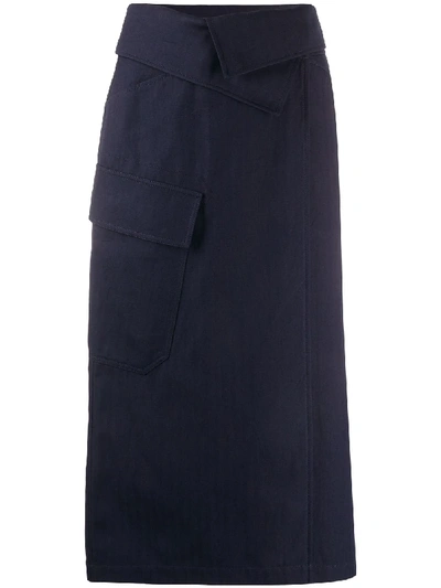 Shop Kenzo Foldover-waist Midi Skirt In Blue