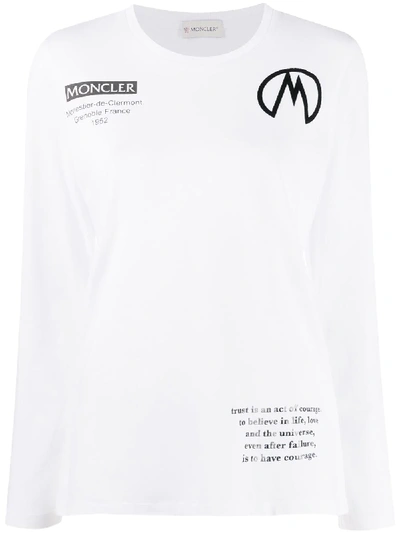 Shop Moncler Long Sleeve Logo-print Top In White