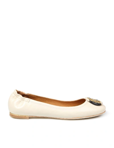 Shop Tory Burch Ballerina Multi Logo In Ivory Color Leather In Rice Paper