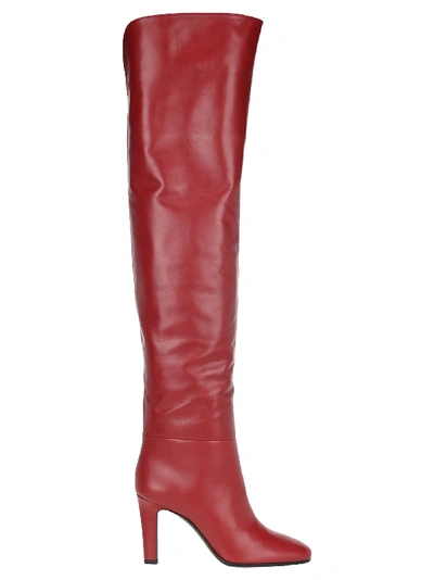 Shop Saint Laurent Over The Knee Jane Boots In Red