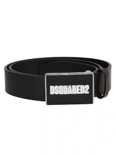 Shop Dsquared2 Cintura Vacchetta Plaque In Nero/nero/bianco