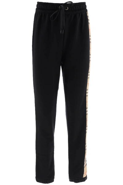 Shop Burberry Raine Trousers With Check Insert In Black (black)