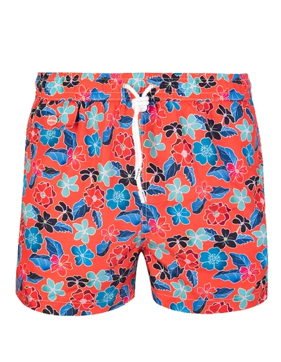 Shop Kiton Red Swimsuit With Blue Floral Fantasy In Fantasia Arancio