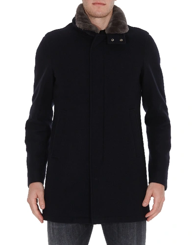 Shop Herno Padded Coat With Collar Fur Detail In Blue