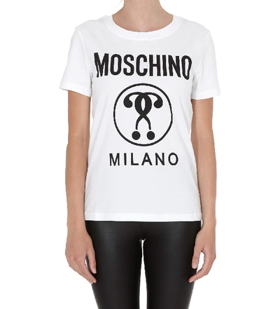 Shop Moschino Double Question Mark Logo T-shirt In White