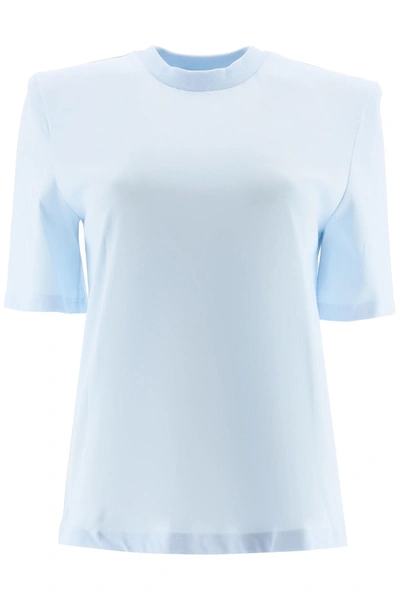 Shop Attico Bella T-shirt With Padded Shoulders In Blu Cielo (light Blue)