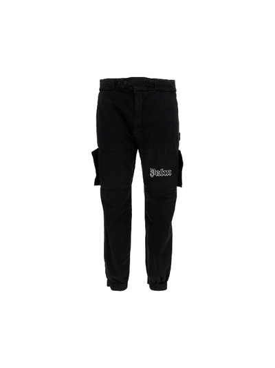 Shop Palm Angels Logo Cargo Pants In Black Whit