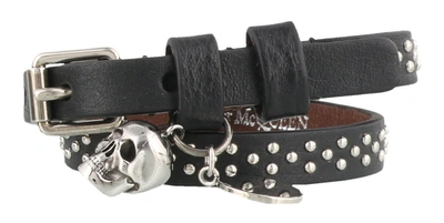 Shop Alexander Mcqueen Double Wrap Skull Bracelet In Black