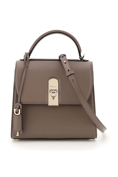 Shop Ferragamo Boxy Handbag In Caraway Seed (grey)