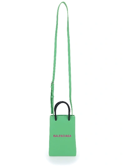 Shop Balenciaga Shopping Phone Holder Bag In Light Green Fuchsia