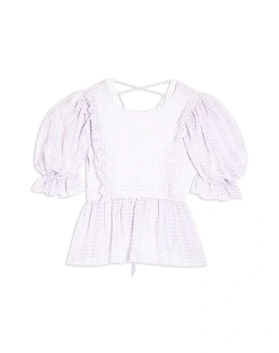 Shop Topshop Lilac Gingham Puff Sleeve Blouse Woman Top Lilac Size 10 Polyester In Purple