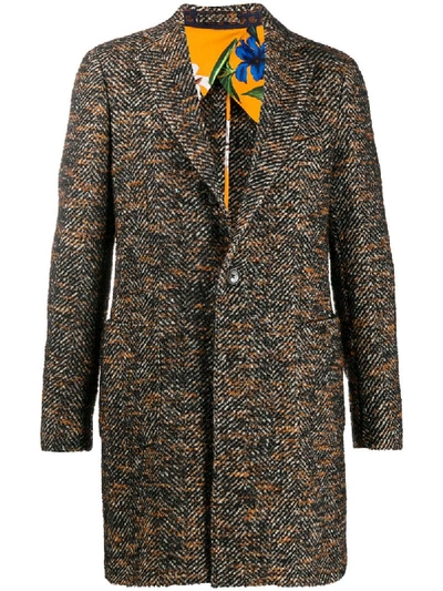 Shop Etro Chevron Knit Tailored Coat In Brown