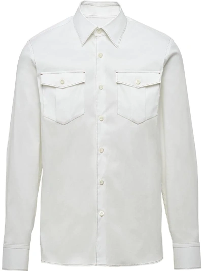 Shop Prada Chest Pockets Buttoned Shirt In White