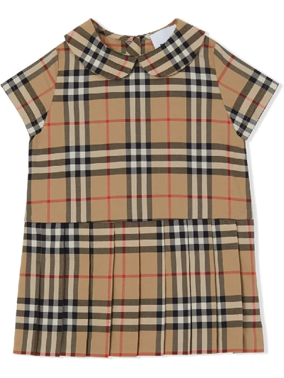 Shop Burberry Signature Check Print Dress In Neutrals