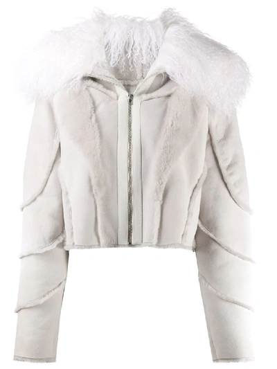 Shop Almaz Fur-collar Cropped Jacket In Grey