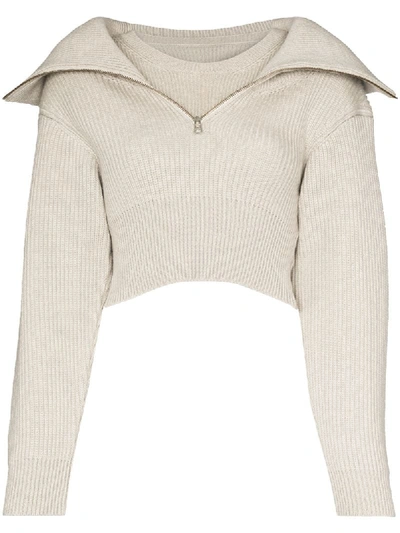 Shop Jacquemus Risoul Zip-up Merino Jumper In Grey