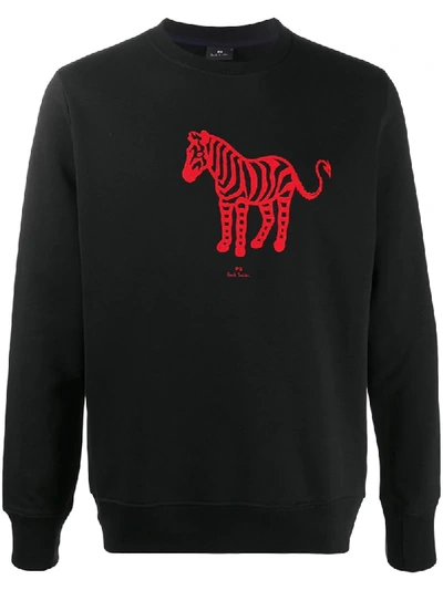 Shop Ps By Paul Smith Zebra-print Cotton Sweatshirt In Black
