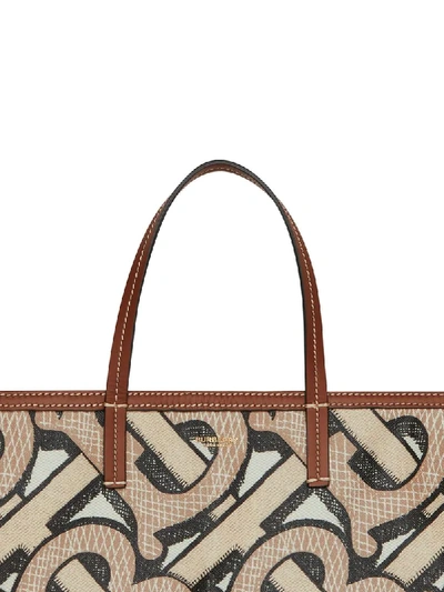 Shop Burberry Mini Monogram Print E-canvas Beach Tote In Neutrals