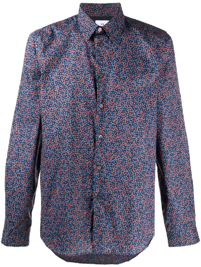 Shop Ps By Paul Smith Floral-print Cotton Shirt In Blue