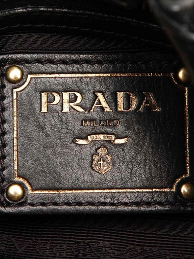 Pre-owned Prada Lettering Plaque Gathered Tote In Black