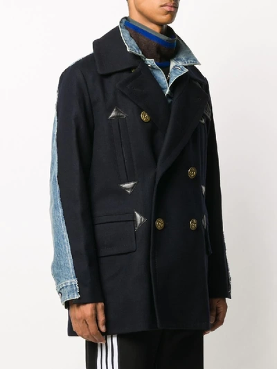 Sacai Wool Melton X Denim Coat In Blue | ModeSens
