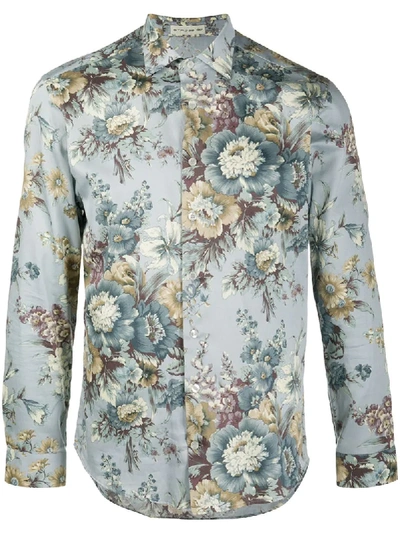 Shop Etro Floral Print Cotton Shirt In Blue