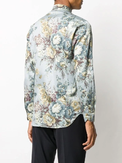 Shop Etro Floral Print Cotton Shirt In Blue