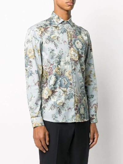 Shop Etro Floral Print Cotton Shirt In Blue