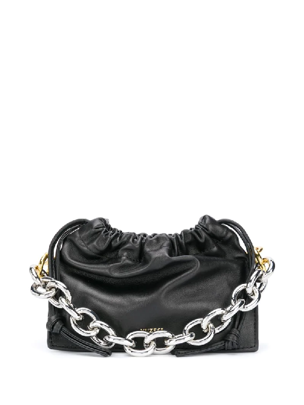 black leather bag with chain strap