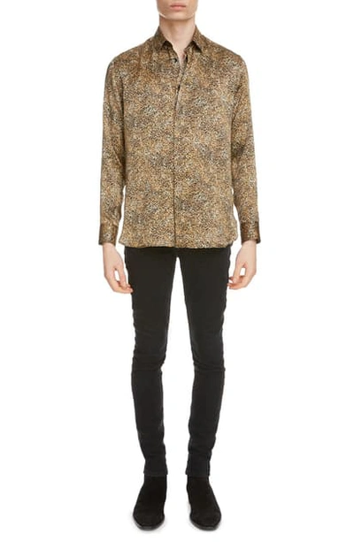 Shop Saint Laurent Leopard Print Silk Button-up Shirt