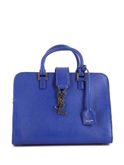 Pre-owned Saint Laurent Ysl Plaque Tote In Blue
