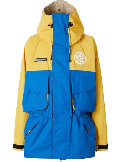 Shop Burberry Colour-block Hooded Jacket In Yellow