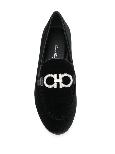 Shop Ferragamo Trifoglio* Velvet Loafers In Black